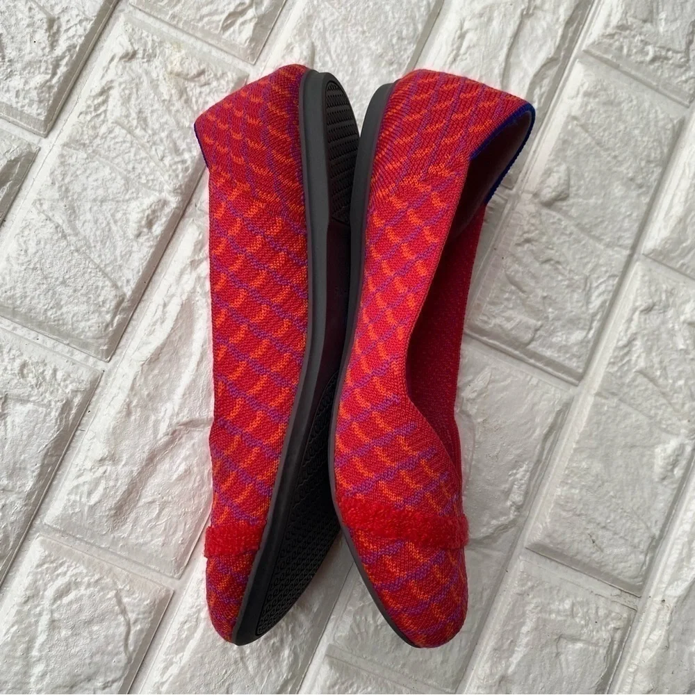 Rothy's The Flat Pomegranate Grid Round Toe Ballet Flat Red Pink Retired Size 8
